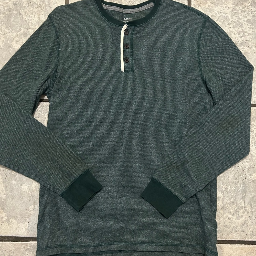 Old Navy Dark Green Henley Long Sleeve Shirt